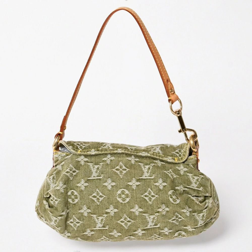 LOUIS VUITTON Pleaty Hobo Bag Monogram Denim Khaki Green